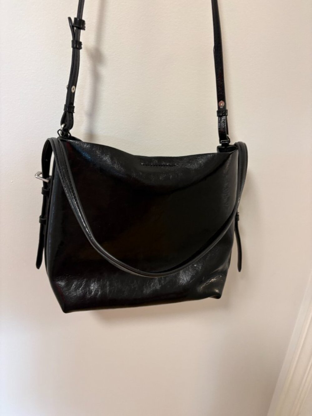 Zara Purse Black Shiny 2 Straps Handbag or Crossbody